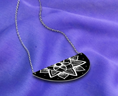 Medium Black Half Moon White Pattern Necklace