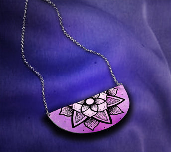 Medium Pink Half Moon Black Pattern Necklace